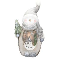 ECD Germany Sneeuwpop Figuur met LED-verlichting 53 cm Warm Wit met Grijze Muts en Sjaal,Houten Look,Werkt op batterijen - thumbnail