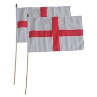Zwaaivlag Engeland Sint George - 2x - op stok - 30 x 45 cm vlag - Supporters - feestartikelen