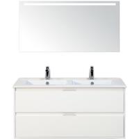 Porto Badmeubelset 120 cm - 2 Laden Wit Hoogglans - Keramische Wastafel Wit Slim met Sence Spiegel
