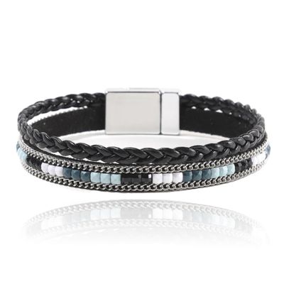 Leren zwarte dames armband Bohemian stijl met kralen