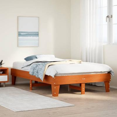 Bedframe zonder matras massief grenenhout wasbruin 120x190 cm
