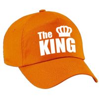 Feestpet / cap The King oranje witte letters en kroon heren - Koningsdag   -
