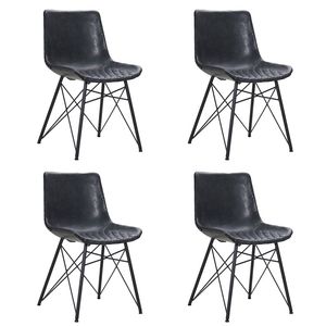 Bronx71 Industriële eetkamerstoel Lauren antraciet PU leer - Eetkamerstoelen set van 4.