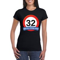 32 jaar verkeersbord t-shirt zwart dames 2XL  - - thumbnail