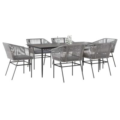 7-delige Tuinset met kussens poly rattan glas grijs