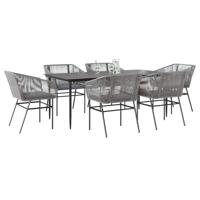 7-delige Tuinset met kussens poly rattan glas grijs