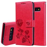 Rose reliëf horizontale flip pu lederen behuizing voor Galaxy S10 met houder & kaart slots & portemonnee (rood)