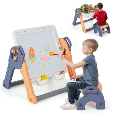 6-In-1 Opvouwbare Multi-Activiteiten Tafel en Stoel Set voor Kinderen Omkeerbaar Bouwblad Verborgen Opbergruimte 4 Verwijderbare Manden