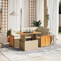 5-delige Loungeset met kussens poly rattan beige