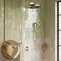 Regendouche set SaniClear Evolution Stripes | 30 cm | Incl.Inbouwdeel | 2 standen handdouche | Met glijstang | Geborsteld messing - mat goud