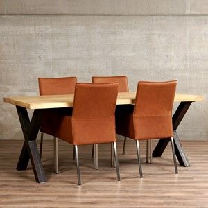 Set van 4 leren eetkamerstoelen - bruin leer - Echt leer, Modern, ontdek de vele Leersoorten en Kleuren bij ShopX