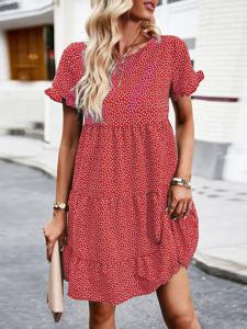 Casual Polka Dots Loose Crew Neck Dress With No