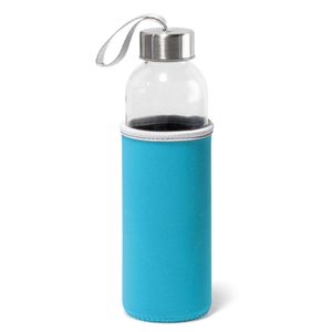 Glazen waterfles/drinkfles met turquoise blauwe softshell bescherm hoes 520 ml