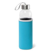 Glazen waterfles/drinkfles met turquoise blauwe softshell bescherm hoes 520 ml - thumbnail