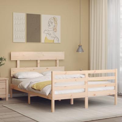 Bedframe met hoofdbord massief hout 140x190 cm