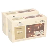 Draadverlichting lichtsnoer - 2x - koper - 20 led lampjes - 100 cm - timer - kerstverlichting