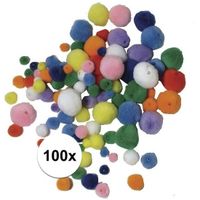 Gekleurde knutsel pompons om te rijgen 100 stuks   - - thumbnail