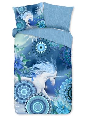HIP Dekbedovertrek "mandala&apos;s en eenhoorn" - Blauw - (140x200/220 cm) - Katoen Flanel