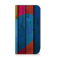 iPhone 15 Pro Book Wallet Case Wood Heart - Cadeau voor je Vriend