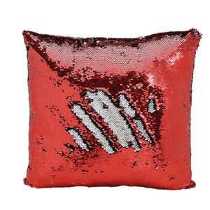 Set van 2x kussens rood metallic met pailletten 40 x 40 cm