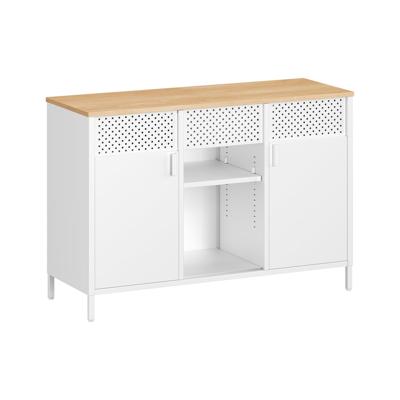 Metalen opbergkast met dubbele deur en verstelbare planken, Mat wit + eiken beige