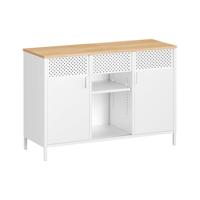 Metalen opbergkast met dubbele deur en verstelbare planken, Mat wit + eiken beige