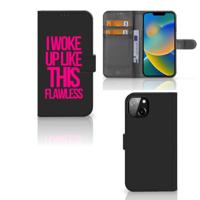 iPhone 14 Plus Hoesje met naam Woke Up - Origineel Cadeau Zelf Maken | Portemonnee hoesje