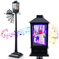 155 cm Halloween Decoratie Straatlamp met 6-kleurige LED-Lampen & Muziek & Zwarte Sneeuw Effect