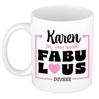 Naam mok Karen - wit - Fabulous - keramiek - 300 ml - cadeau collega beker