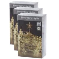 Draadverlichting lichtsnoer - 3x - 20 sterren lampjes - warm wit - op batterij - 100 cm