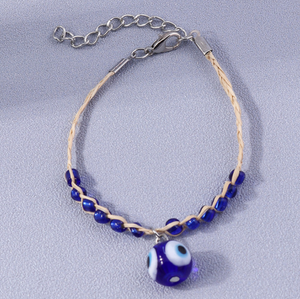 Donkerblauwe Bohemian Armband met Kralen en Boze Oog Bedel - Sieraden - Spiritueelboek.nl