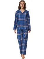 Dames Pyjama Flanel met knoopsluiting - Blauw