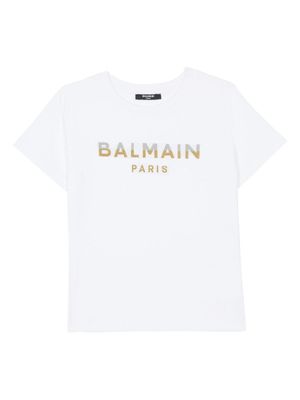 Balmain Kids t-shirt en coton à logo appliqué - Blanc