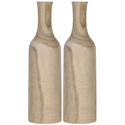 2x Houten fles vaas/vazen bruin 47 x 14 cm rond