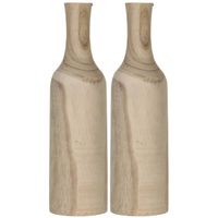 2x Houten fles vaas/vazen bruin 47 x 14 cm rond