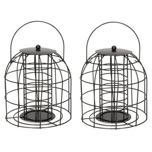 2x Vogel voederkooi 18 cm geschikt voor mezenbollen voor kleine vogels in de tuin - Vogelvoederhuisjes