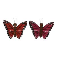 2x Houten magneten vlinders rood en roze   -