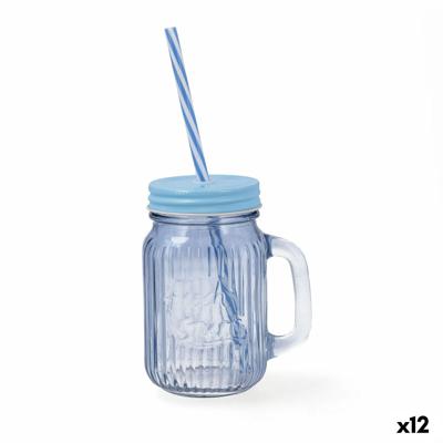 Pot met Deksel en Rietje Quid Maison Blauw Glas 450 ml (12 Stuks)
