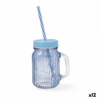 Pot met Deksel en Rietje Quid Maison Blauw Glas 450 ml (12 Stuks)
