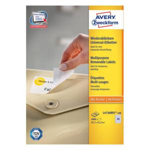 Avery-Zweckform L4736REV-100 Universele etiketten 45.7 x 21.2 mm Papier Wit 4800 stuk(s) Weer verwijderbaar Inkjet, Laser (zwart/wit), Laser (kleur), Kopiëren