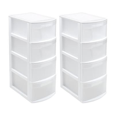 Plasticforte Ladeblok/bureau organizer - 2x - met 4 lades - wit/transparant - L39 x B28.5 x H78 cm