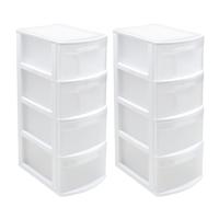 Plasticforte Ladeblok/bureau organizer - 2x - met 4 lades - wit/transparant - L39 x B28.5 x H78 cm