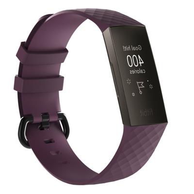 Diamond patroon siliconen polsband horlogeband voor Fitbit charge 3 (donker paars)