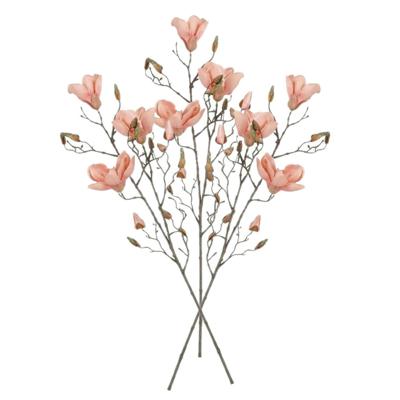 Mica Decorations Kunstbloemen Magnolia takken - 3x - 88 cm - zalmroze - Kunst zijde - Boeket - stele