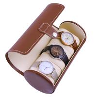 Draagbare reizen horloge cilinder beschermende vak opbergtas (bruin)