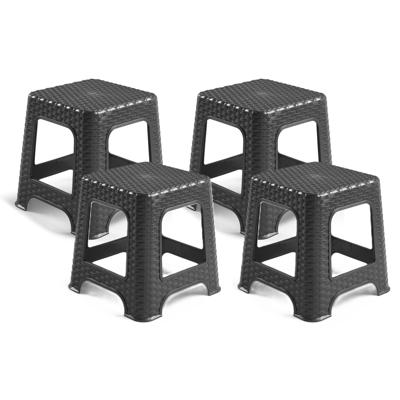 Plasticforte zit/bijzet krukje - 4x - Rotan line - zwart - kunststof - 32 x 32 x 33 cm - kinder kruk