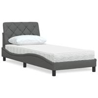 Bed met matras stof donkergrijs 90x190 cm