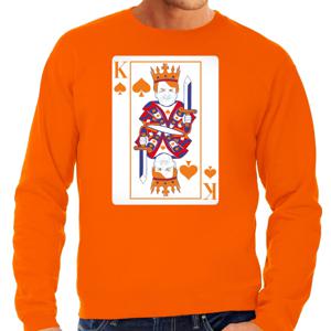 Bellatio Decorations Koningsdag sweater voor heren - kaarten koning - oranje - feestkleding 2XL  -