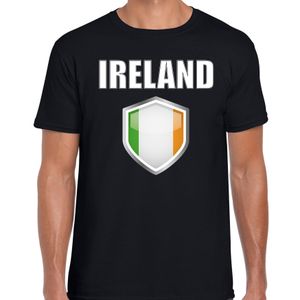 Ierland landen supporter t-shirt met Ierse vlag schild zwart heren
