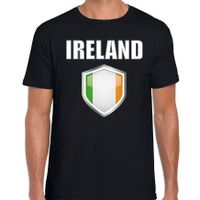 Ierland landen supporter t-shirt met Ierse vlag schild zwart heren - thumbnail